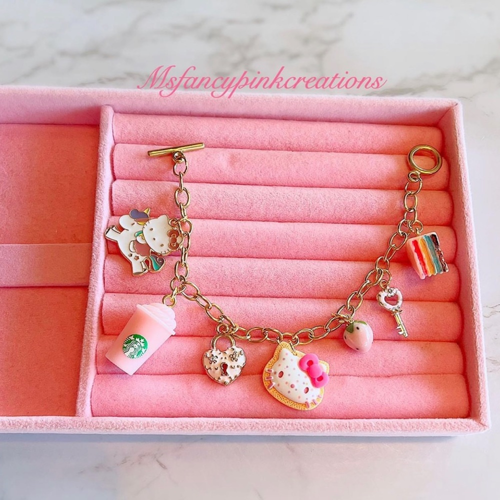 Hello kitty 24k gold plated handmade charm bracelet